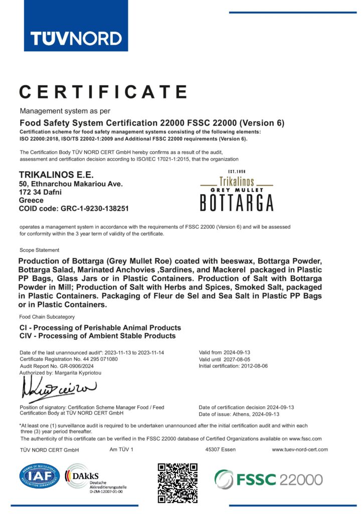 CERTIFICATE TRIKALINOS E.E.-FSSC 22000